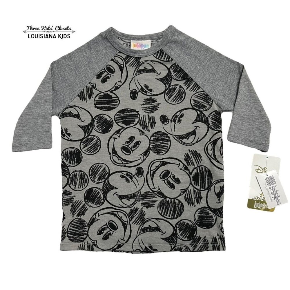 NEW LulaRoe Sz 2 Grey Disney Mickey Mouse Raglan Shirt